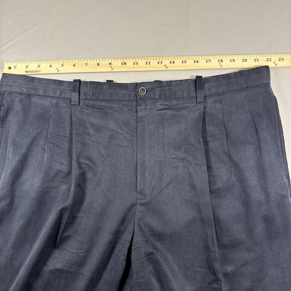 Tommy Bahama Dress Pants Mens 42x34 Navy Silk Rayon Herringbone Flat Front - Picture 10 of 12